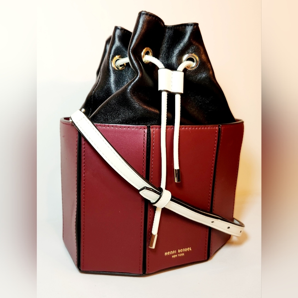 Henri bendel maroon black bucket crossbody